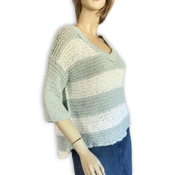 Free People Park Slope Mint & Ivory Striped Oversized Slouchy Hi-Low Sweater, XS - Picture 13 of 16